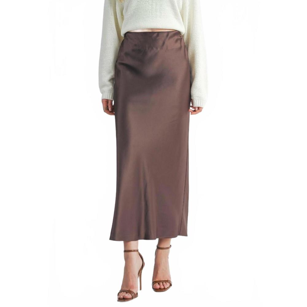 NEW SAGE THE LABEL women's mermaid maxi skirt in brown